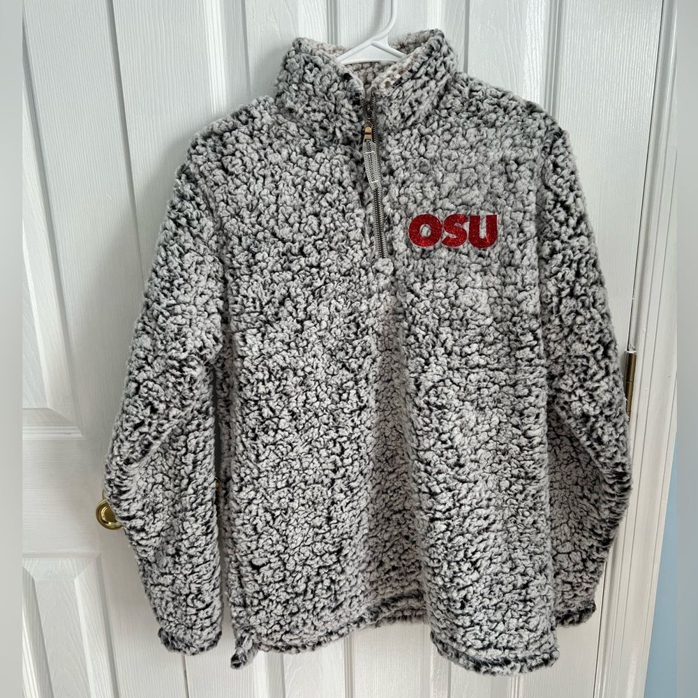 J. America OSU Womens Medium Polyester Grey Long Sleeve 1/4 Zip Sherpa Jacket